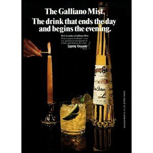 1974 Liquore Galliano Mist Cocktail Vintage Print Ad Candle Romantic Wall Art